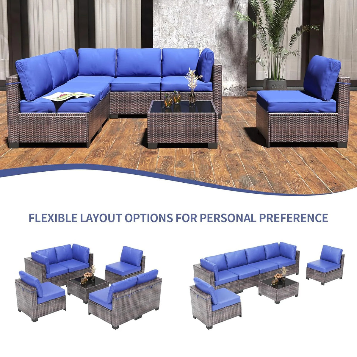 HiMISS Outdoor Modular Rattan Sectional Sofa Conversation Set