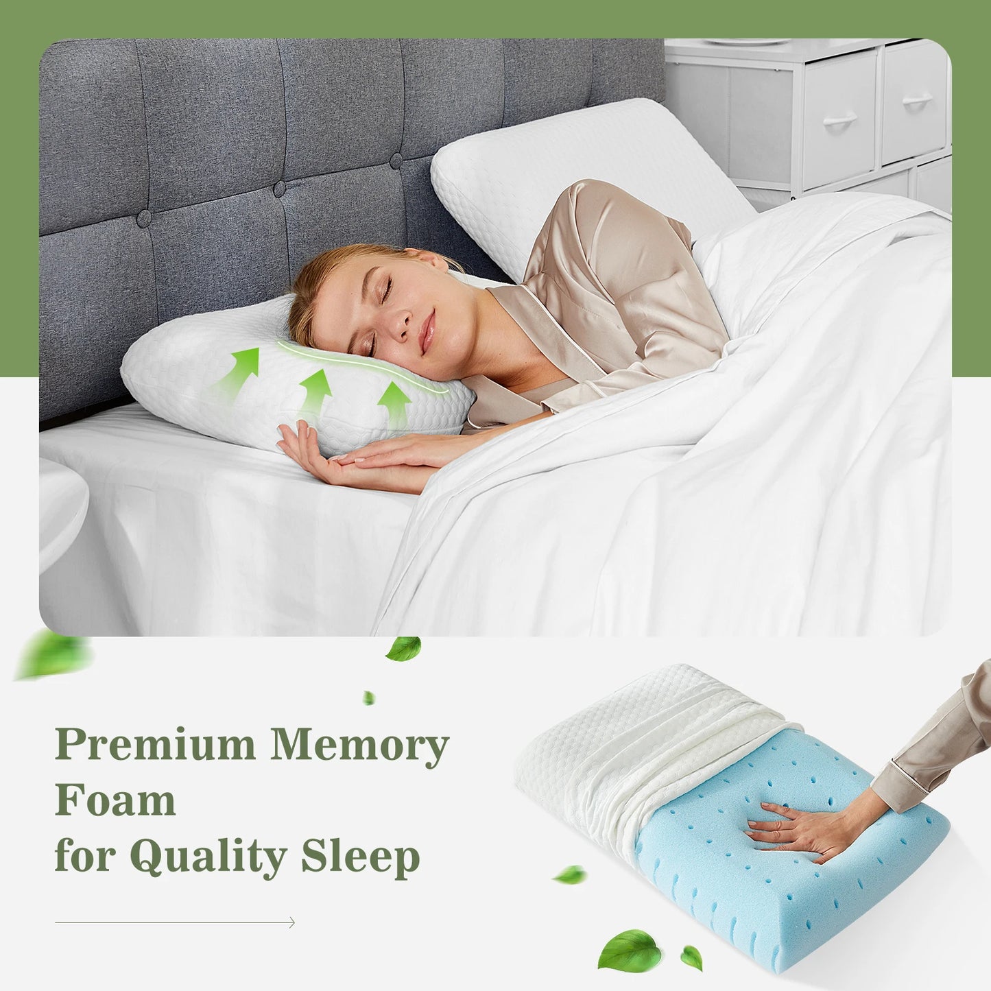 JHK Memory Foam Bed Pillows With Ventilated Cooling Covers