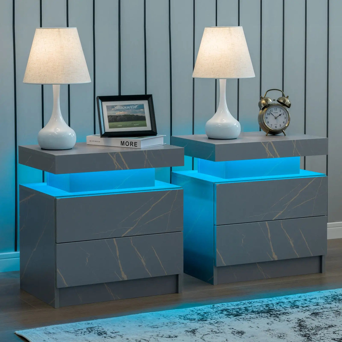 Cubehom LED Nightstand Set with Two Drawers for Bedroom Furniture