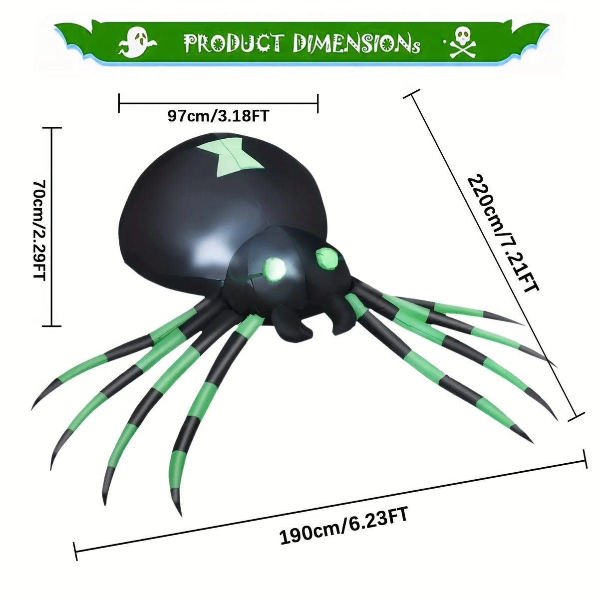 Giant LED Glowing Inflatable Spider Halloween Yard Decoration