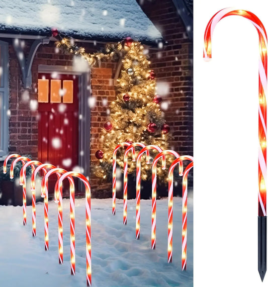 Joyfy Christmas Candy Cane Pathway Marker Lights Outdoor Decor
