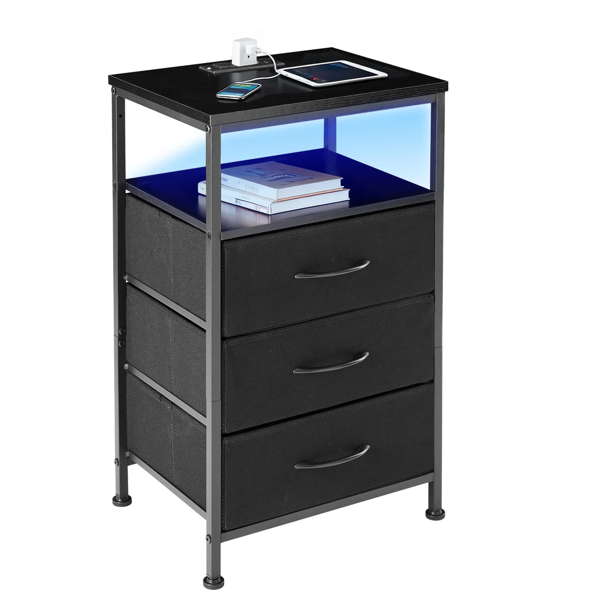 JHK Bedside Nightstand With Charging Station And USB Ports