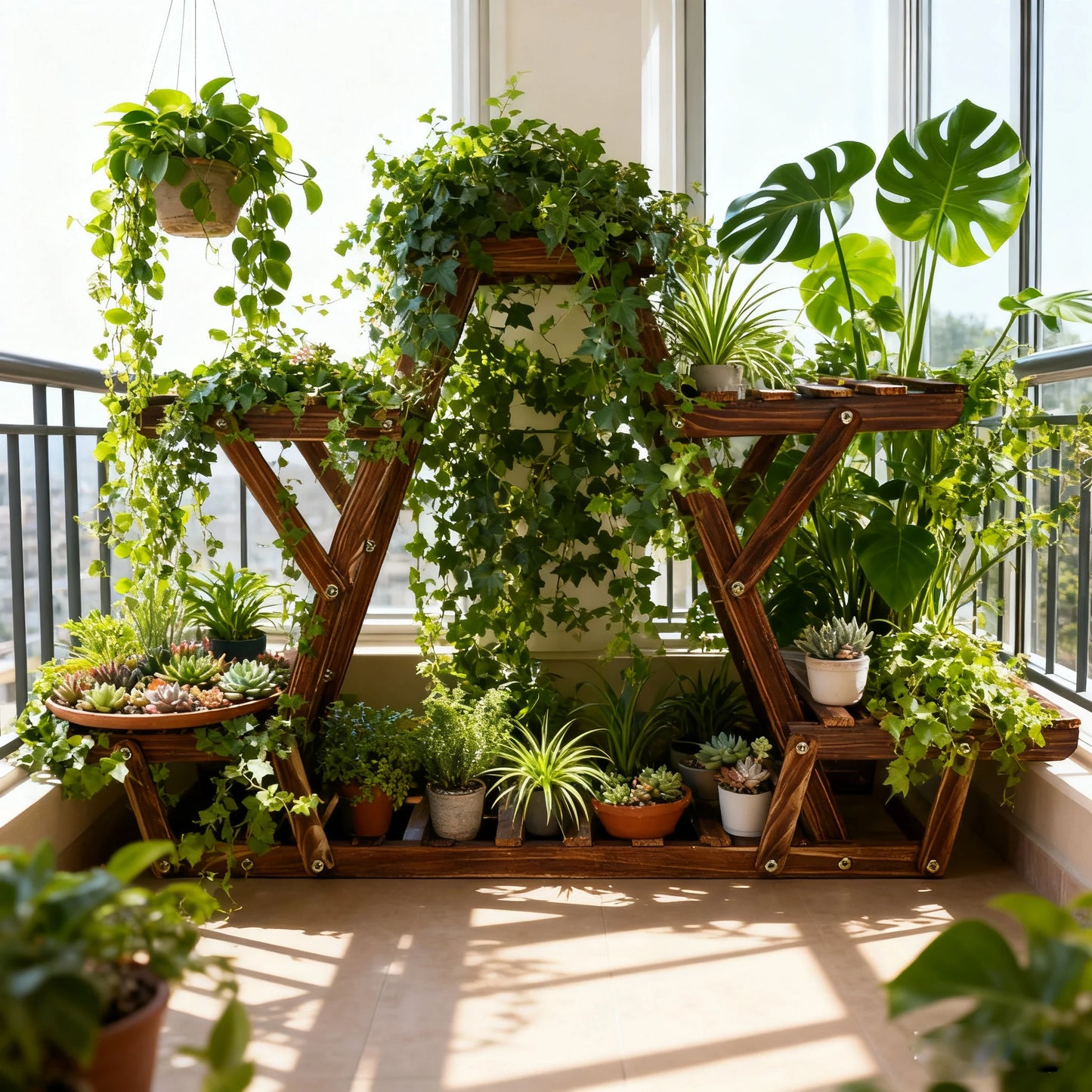 Six Tier Wooden Corner Plant Stand Indoor Outdoor Display Rack