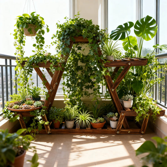 Six Tier Wooden Corner Plant Stand Indoor Outdoor Display Rack