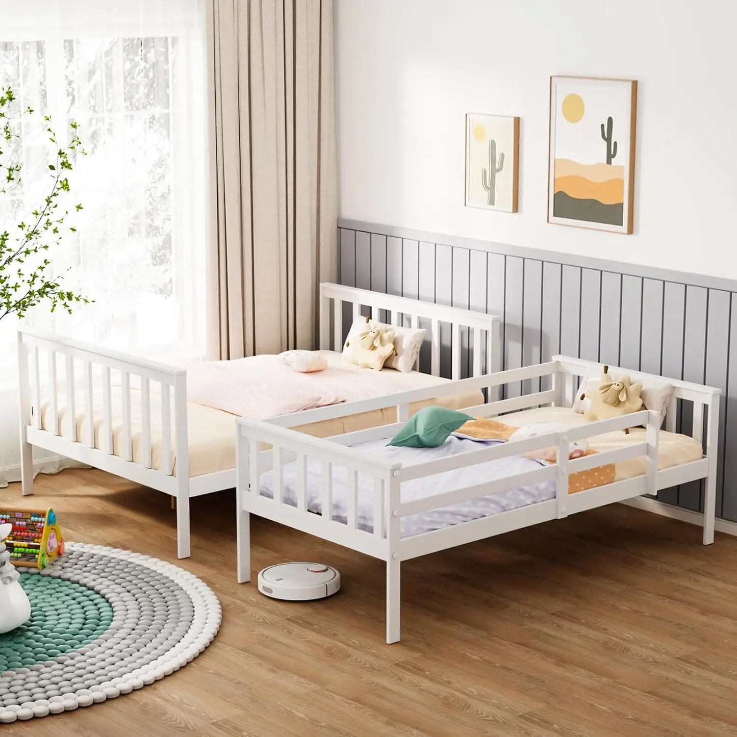 Convertible Twin Over Full Bunk Bed With Ladder And Guard