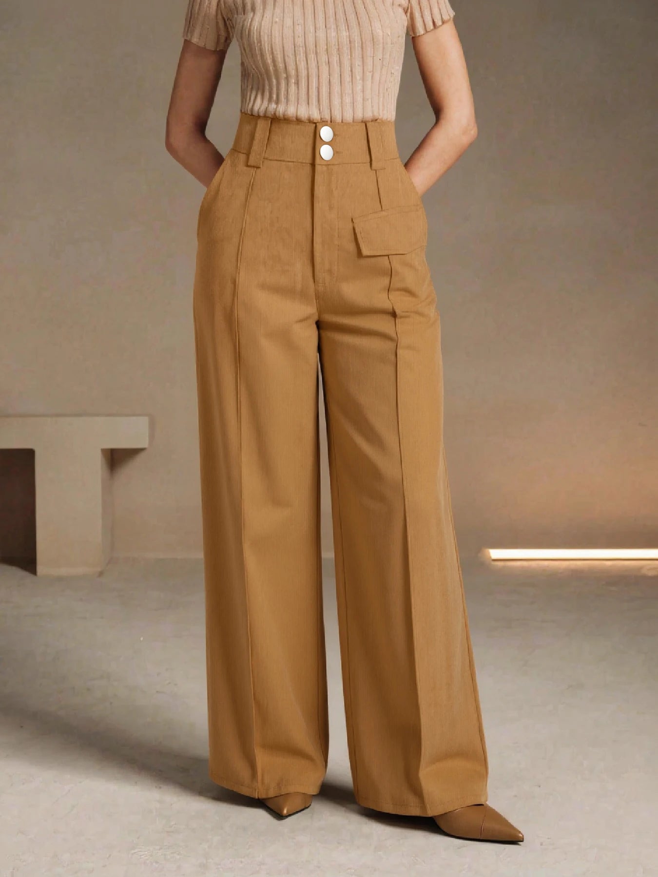 Women's Casual High Waist Wide Leg Pants With Pockets