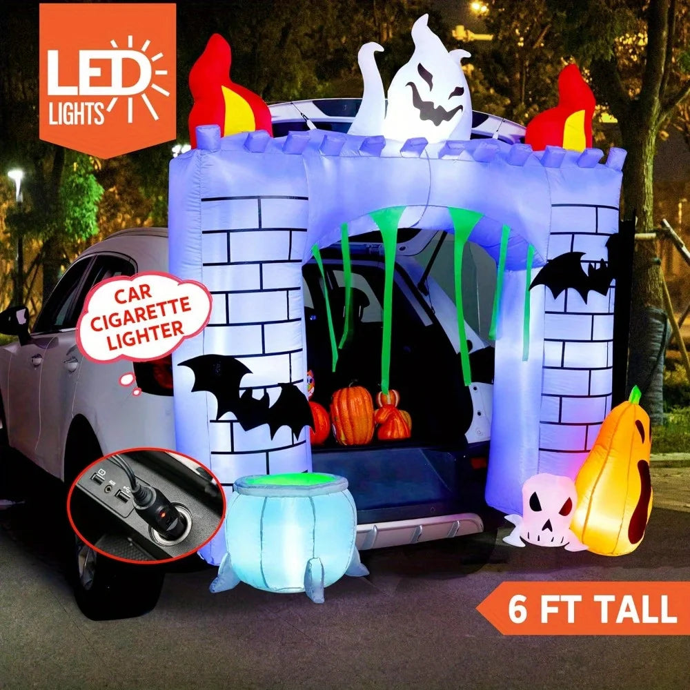 Halloween Inflatable Haunted Castle With LED Pumpkin And Ghost Decor