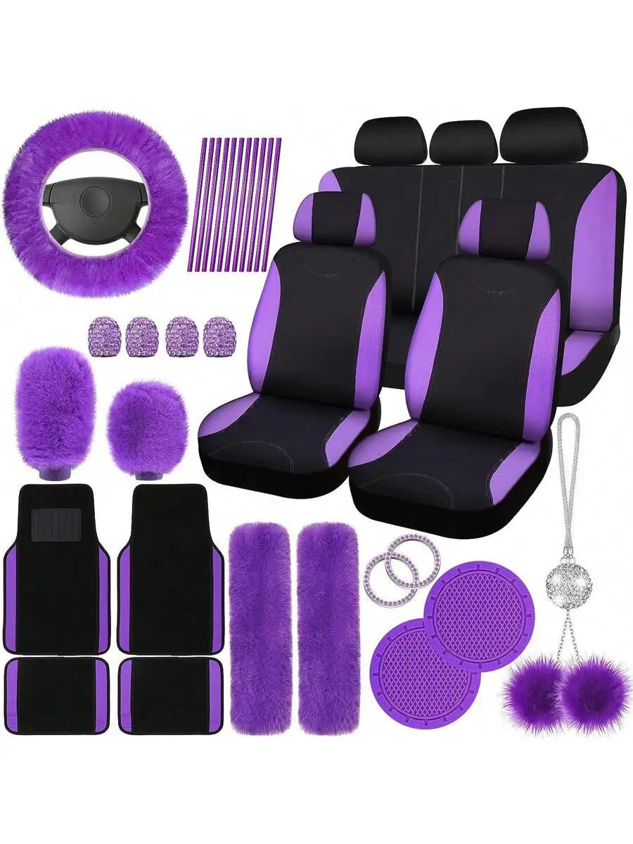 Car Interior Accessories Set With Steering Wheel Cover And Mats