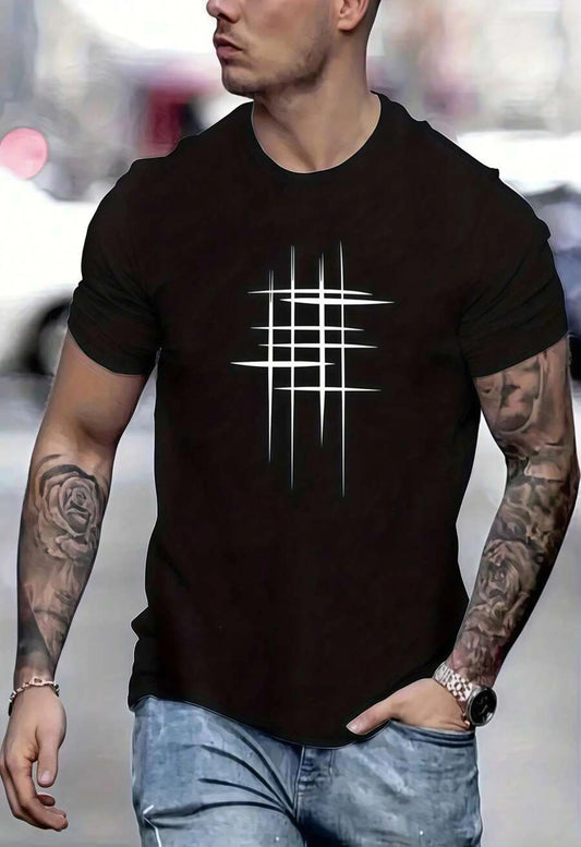 Geometric Lines Print Mens T Shirt Unisex Crew Neck
