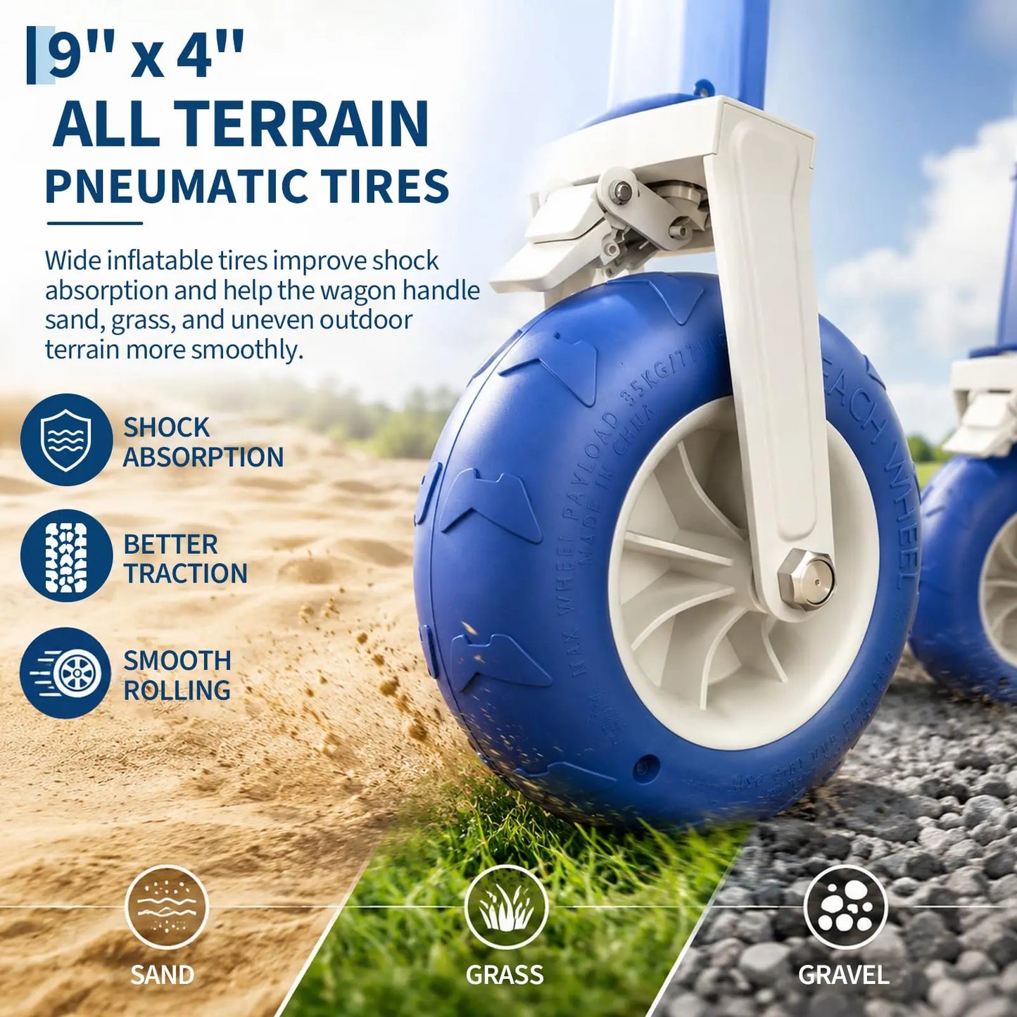 HiMISS Heavy Duty Beach Wagon 460 Lb All Terrain Wheels