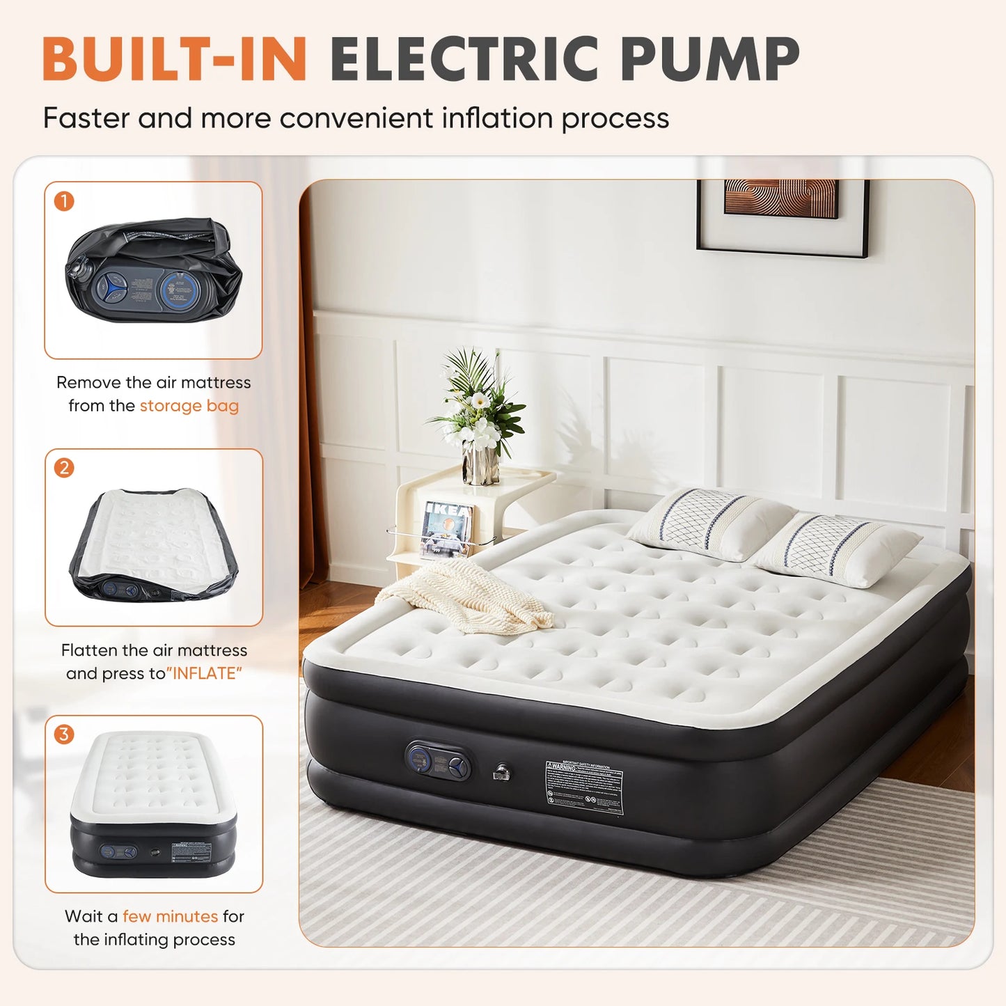 MCQ Air Mattress With Built In Pump Memory Foam Layer