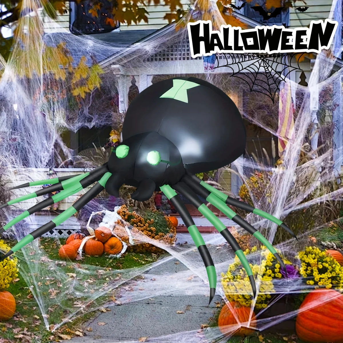 Giant LED Glowing Inflatable Spider Halloween Yard Decoration