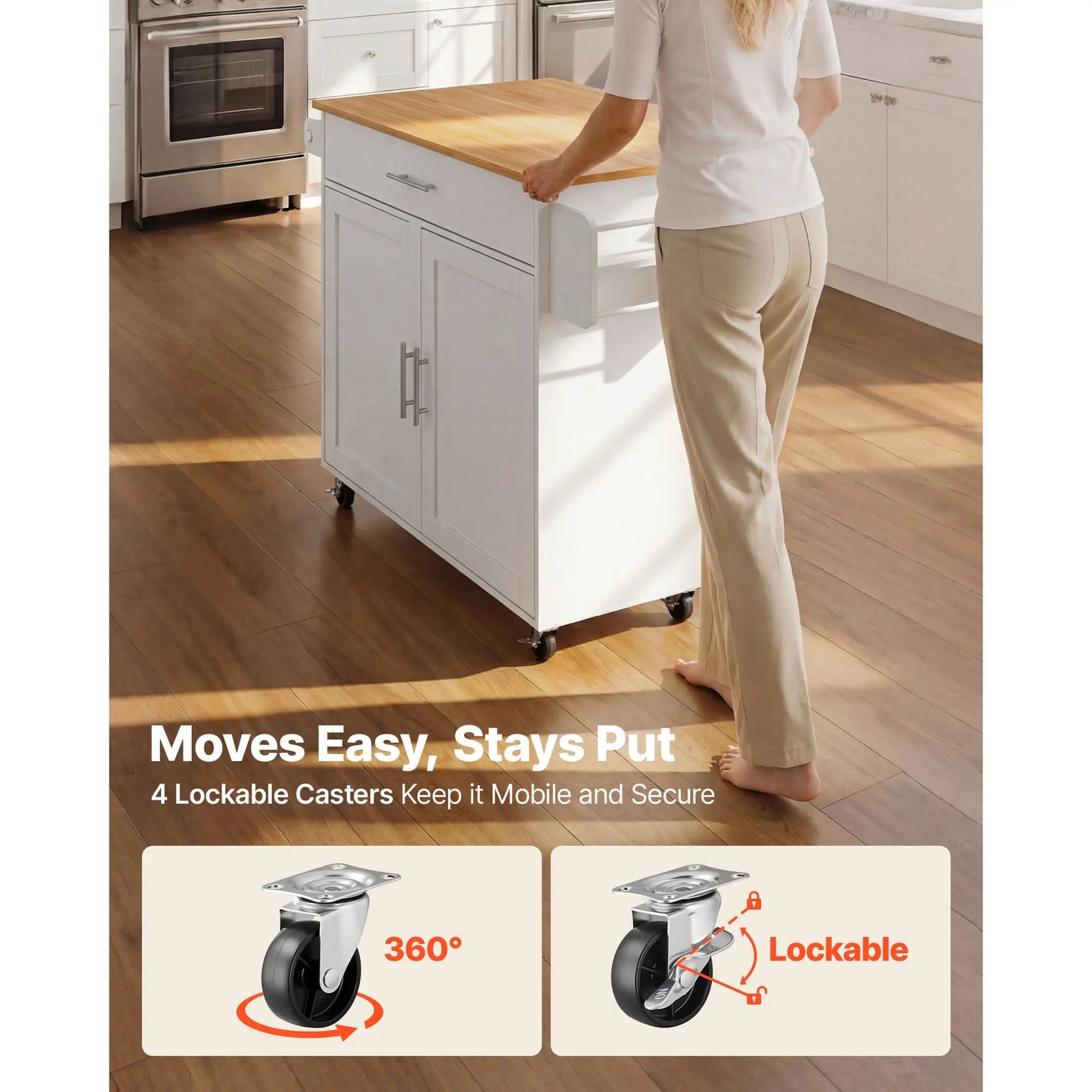 Wooden Rolling Kitchen Island Cart With Drawers And Spice Rack