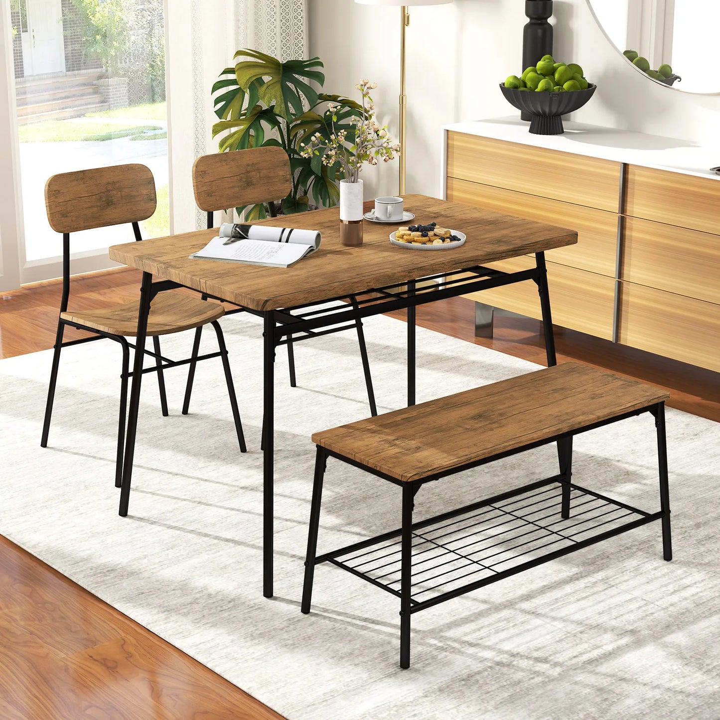 HOMASIS Dining Table Set For 4 With Bench And Chairs