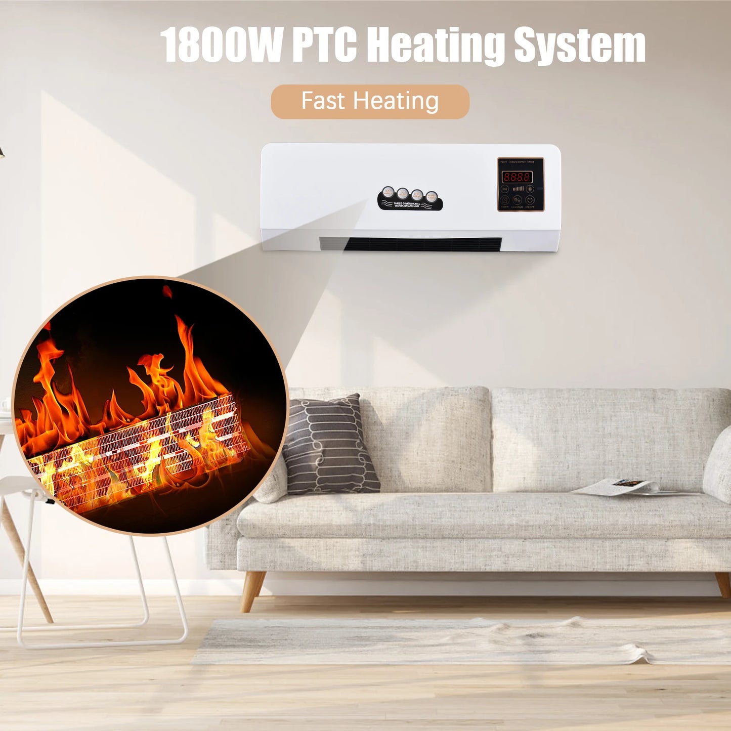 2 In 1 Heater And Fan With WirelessRemote Wall Mount