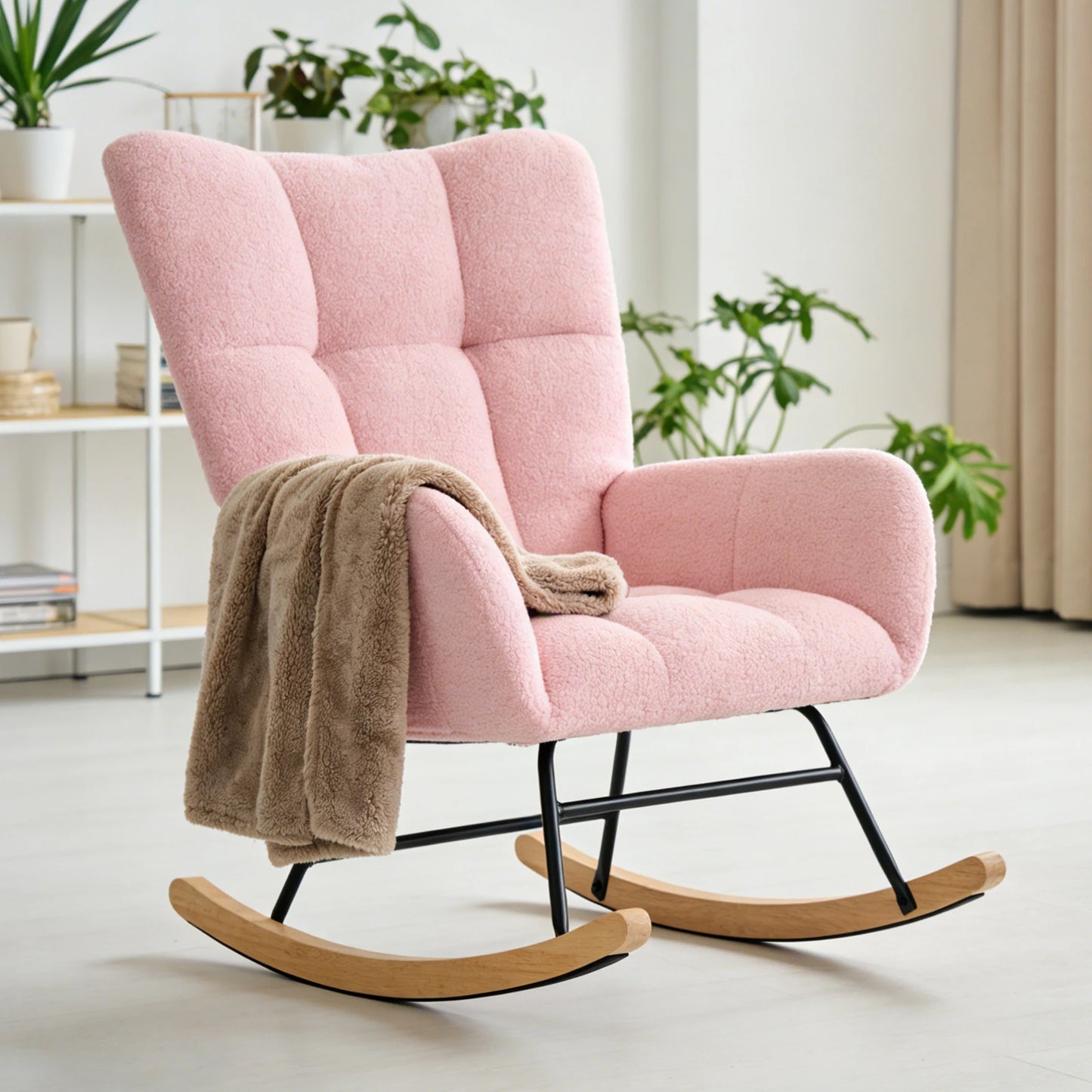 JHK Teddy Upholstered Saucer Rocking Chair With High Back