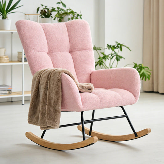 JHK Teddy Upholstered Saucer Rocking Chair With High Back