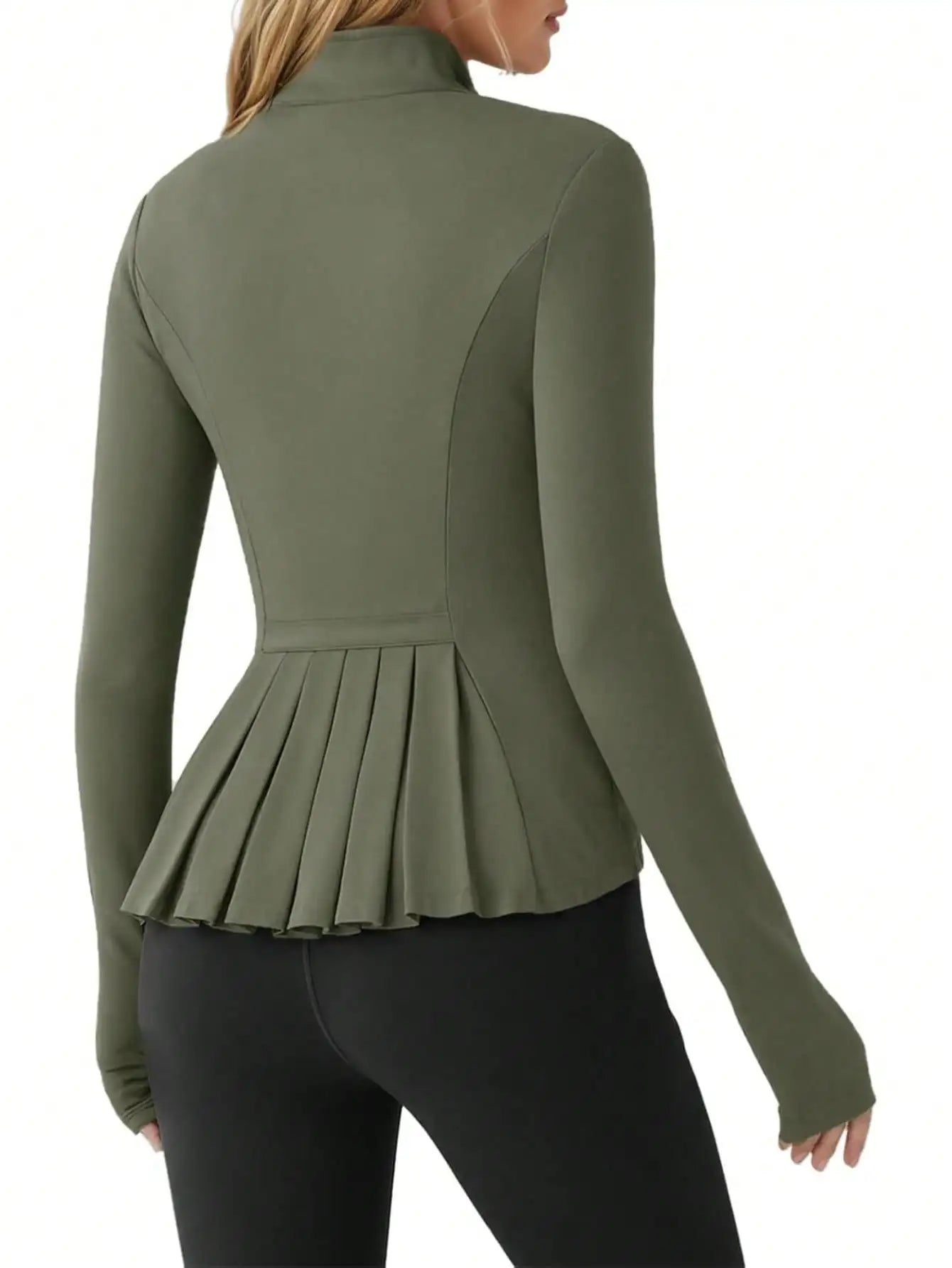 Fisoew Womens Pleated Athletic Jacket Zip Up With Stand Collar