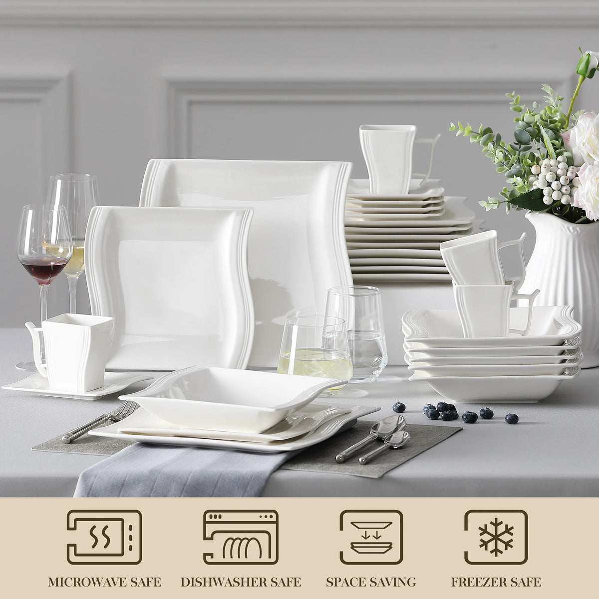 MALACASA Flora Porcelain Dinnerware Set for Elegant Table Settings
