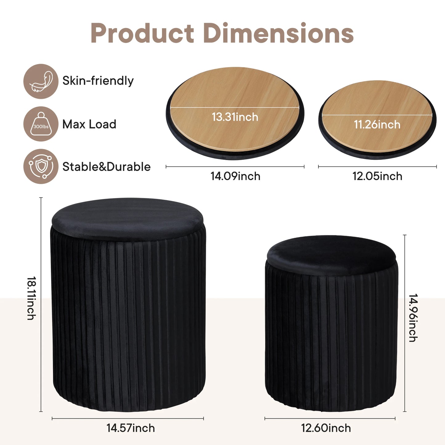 JHK Round Storage Ottoman With Hidden Toy Box And Bench