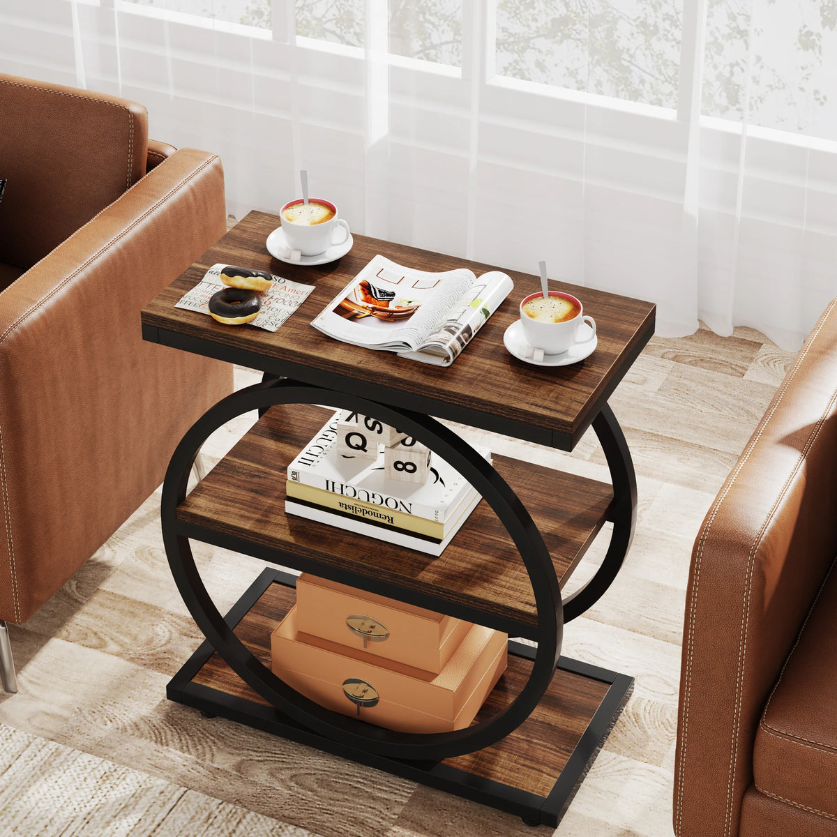 Tribesigns Narrow Industrial End Table With Three Storage Shelves