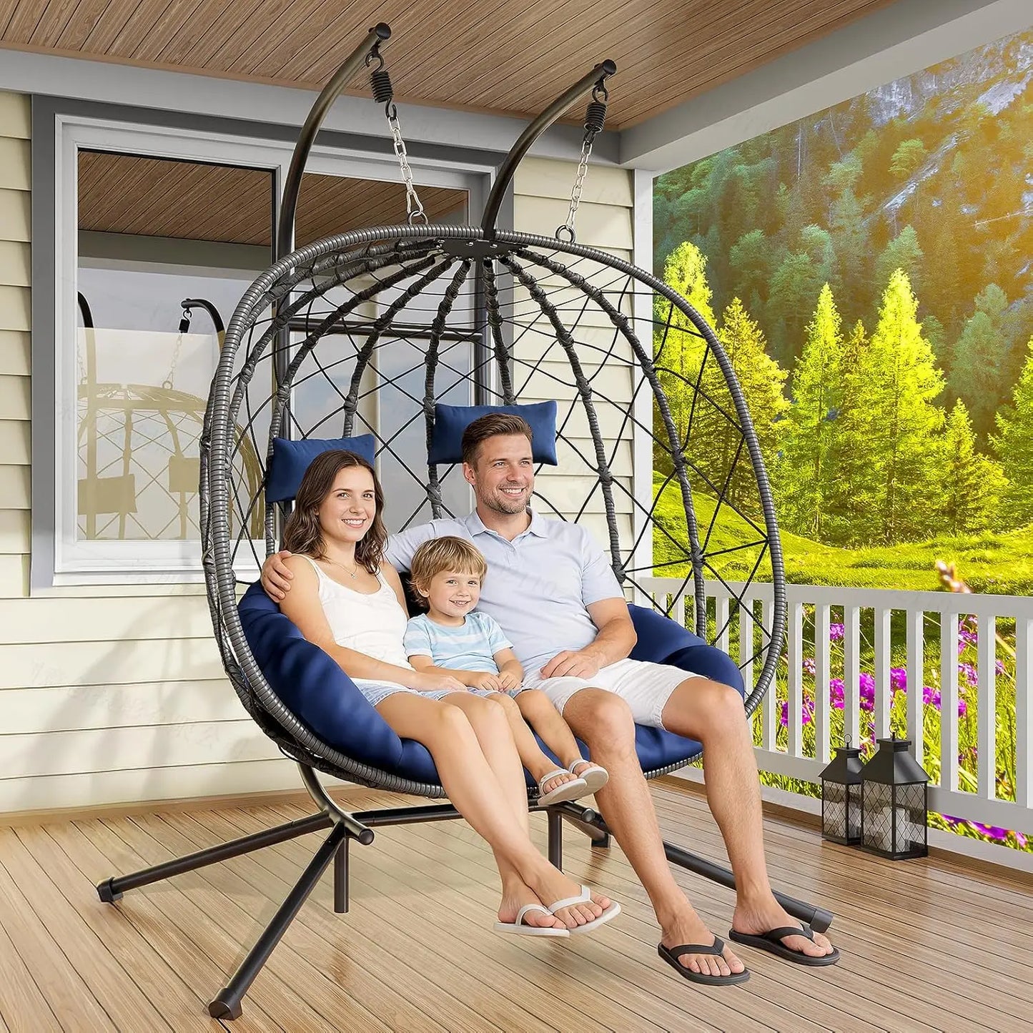 Egg Chair With Stand Outdoor Rattan Wicker Hammock Chair
