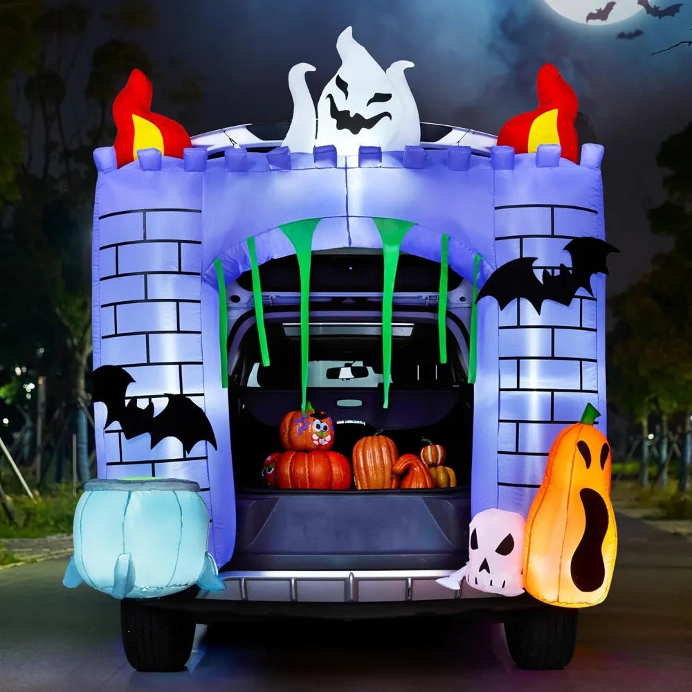 Halloween Inflatable Haunted Castle With LED Pumpkin And Ghost Decor