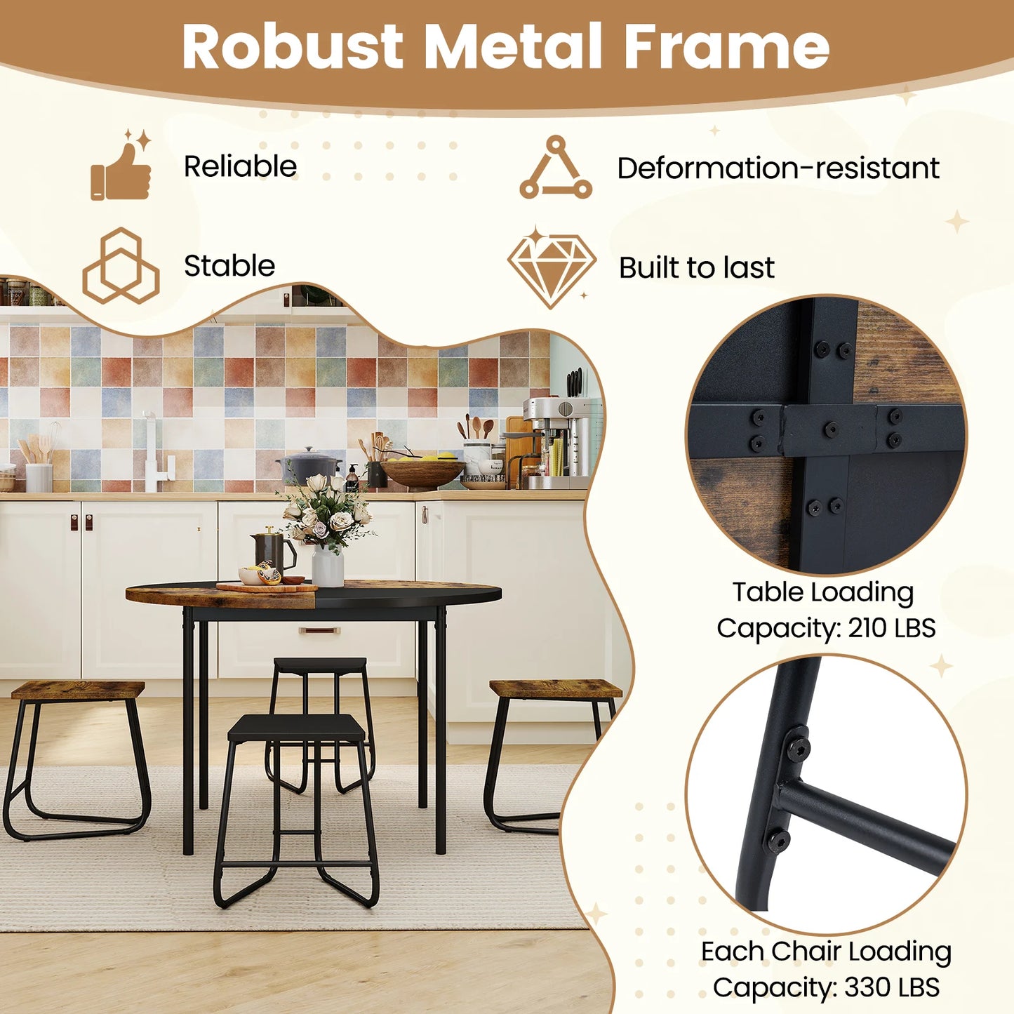 HOMASIS 5Piece Dining Set For Four With Wood Tabletop