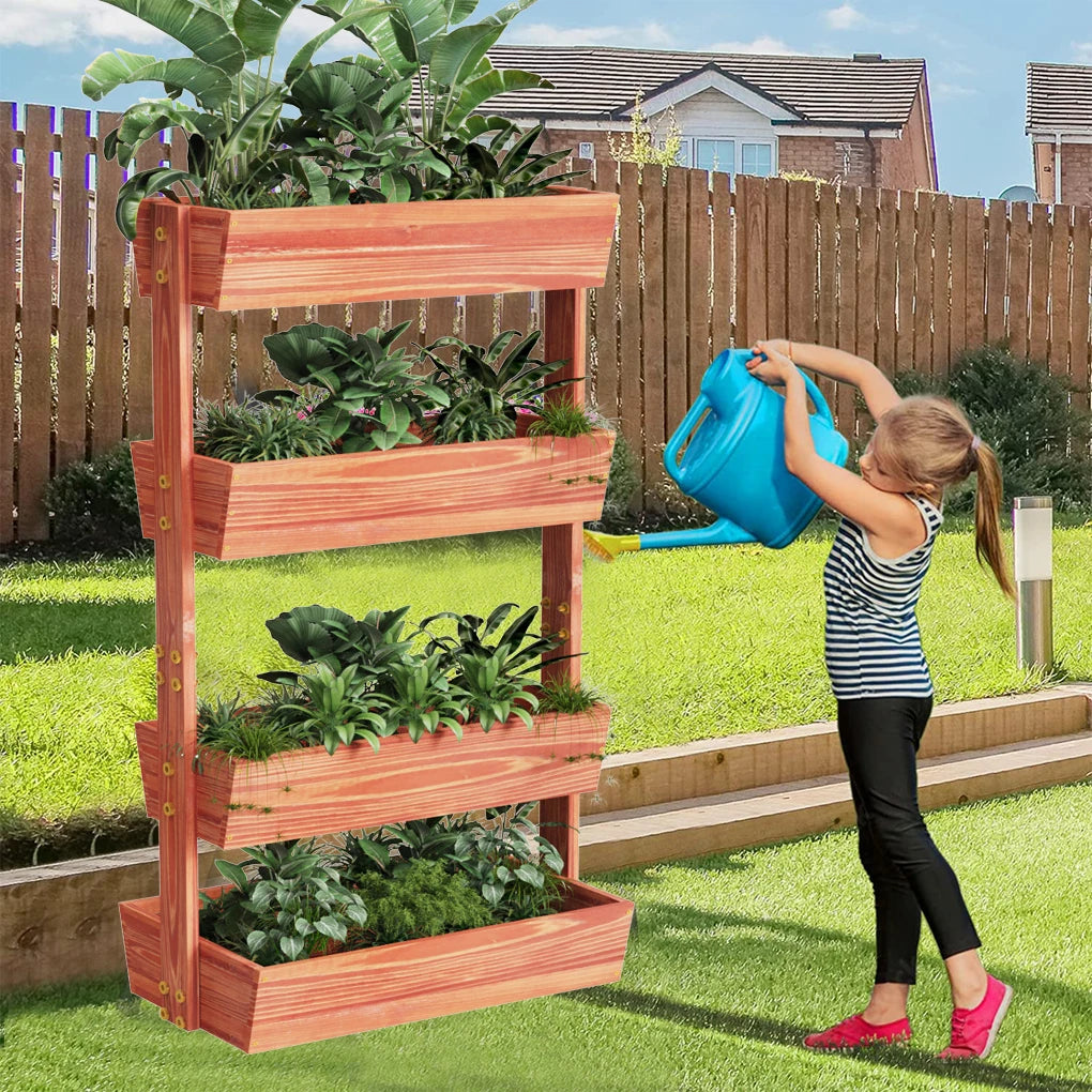Four Tier Raised Garden Bed Wooden Vertical Planter Box