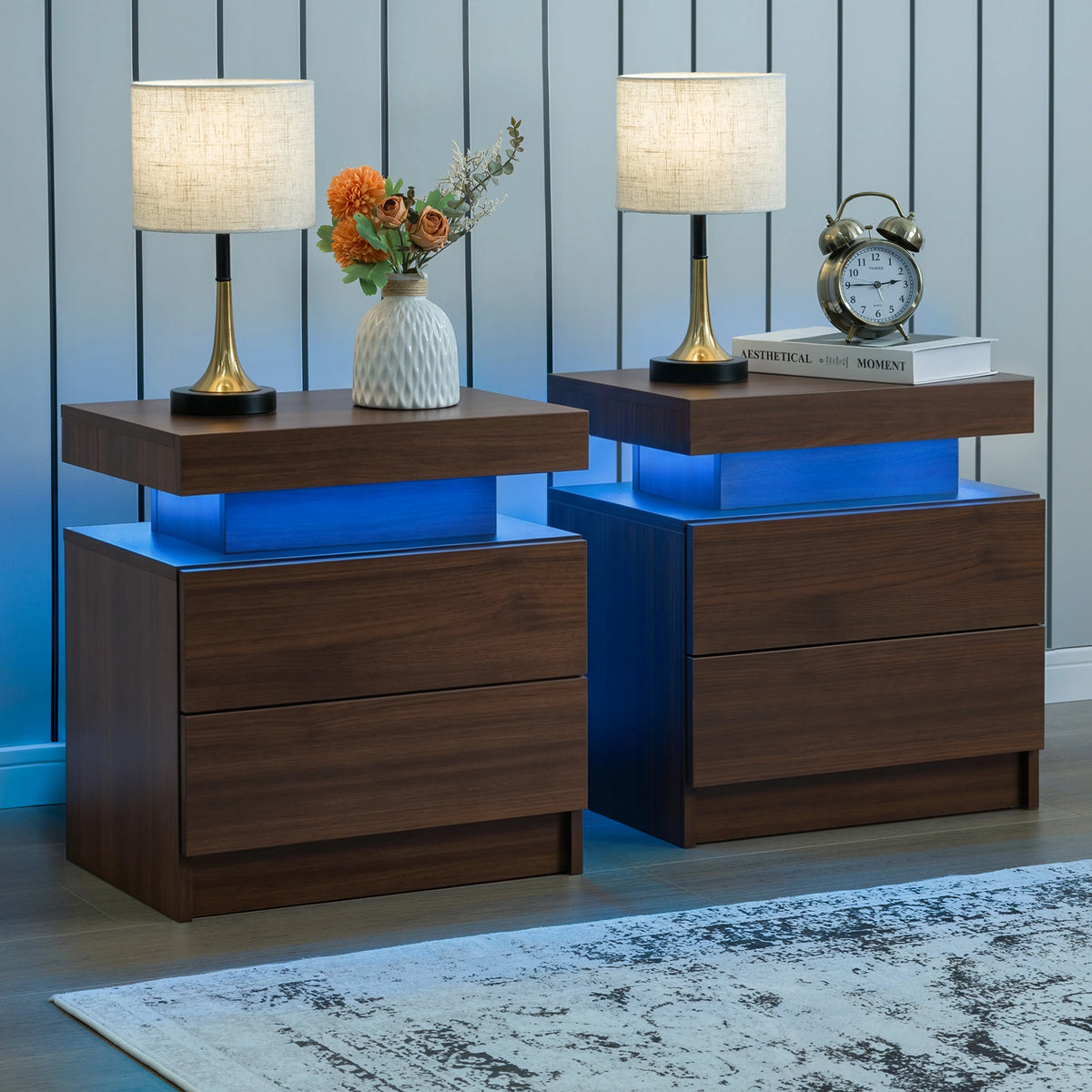 Cubehom LED Nightstand Set with Two Drawers for Bedroom Furniture