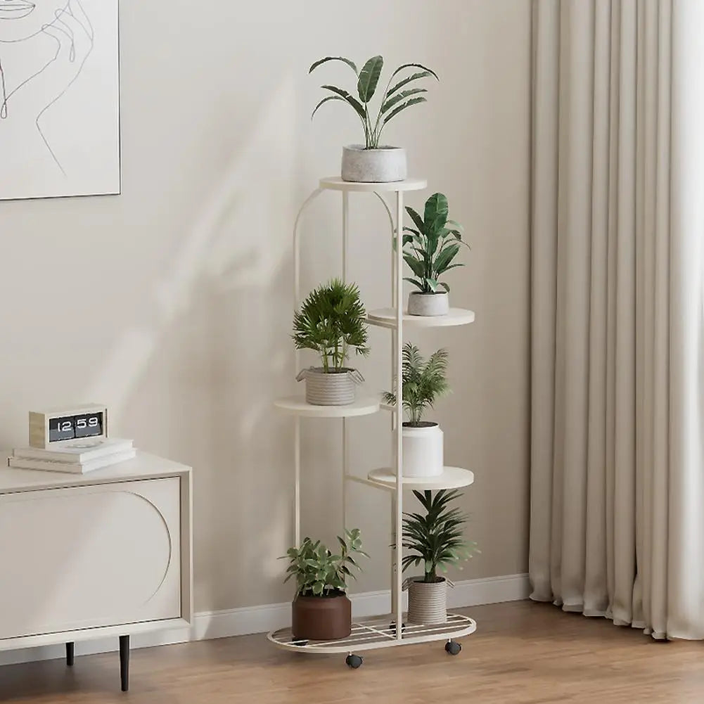 TWISTER.CK Wrought Iron Multi Tier Plant Rack Wheeled Corner