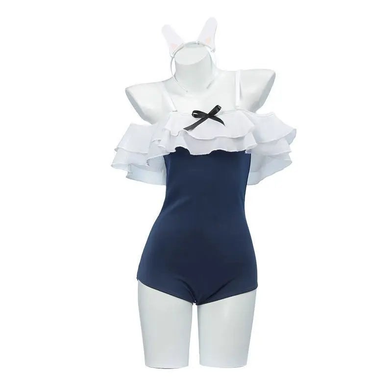 Japanese Kawaii Off Shoulder One Piece Swimsuit Bow Accent