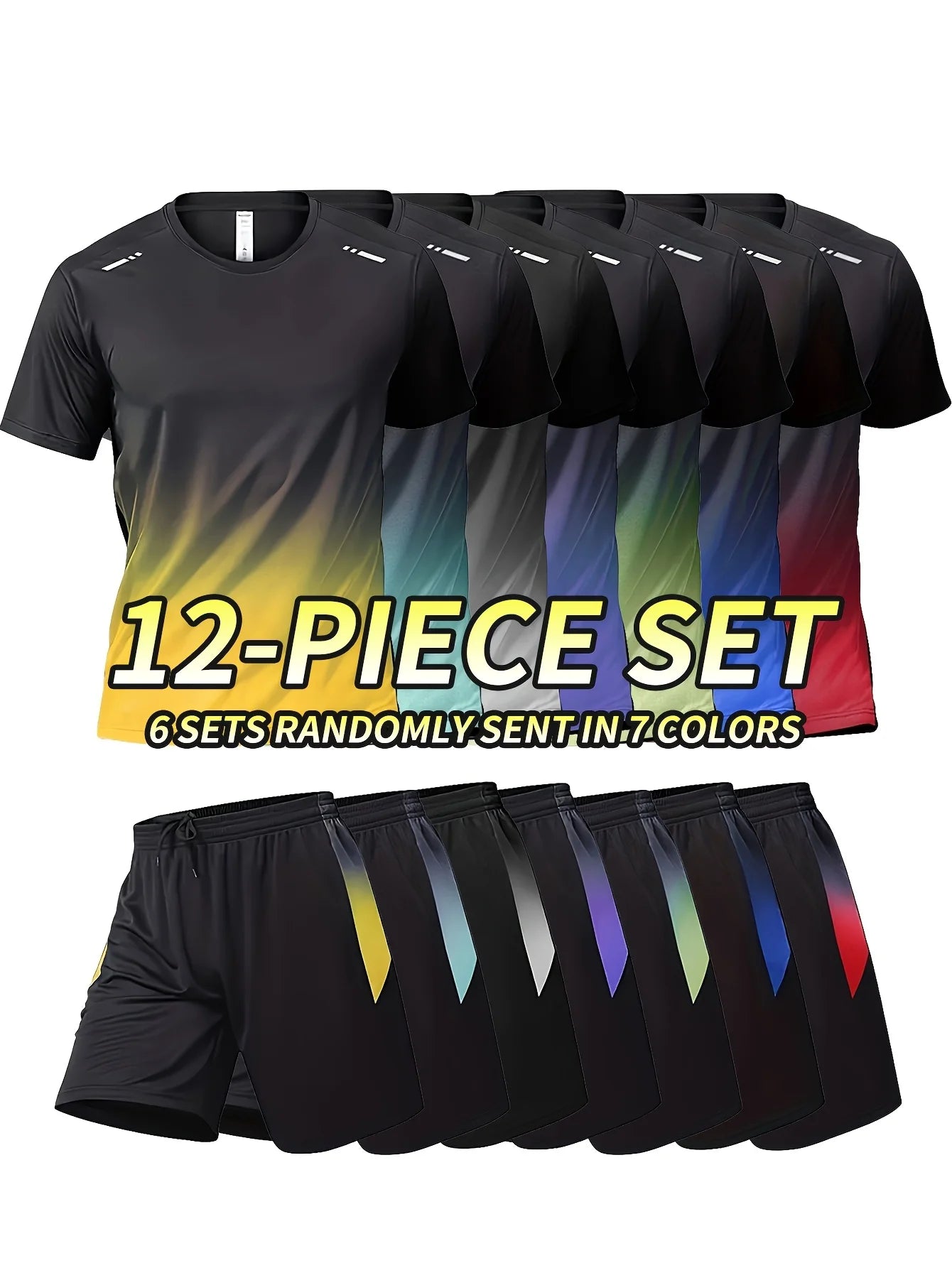 Winthunder Men's 12-Piece T-Shirts And Shorts Set Breathable