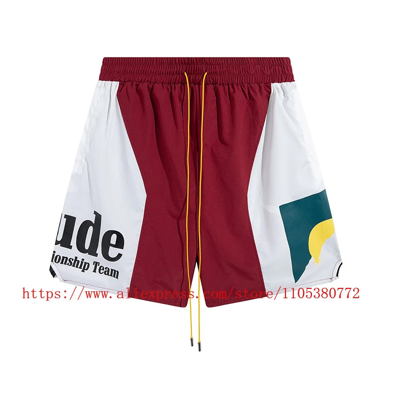 RHUDE Men's Casual Shorts Elastic Waist Drawstring Beach Shorts