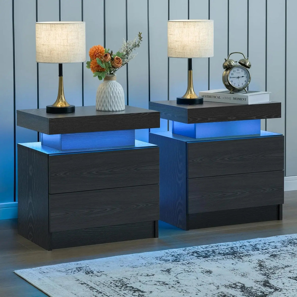 Cubehom LED Nightstand Set with Two Drawers for Bedroom Furniture