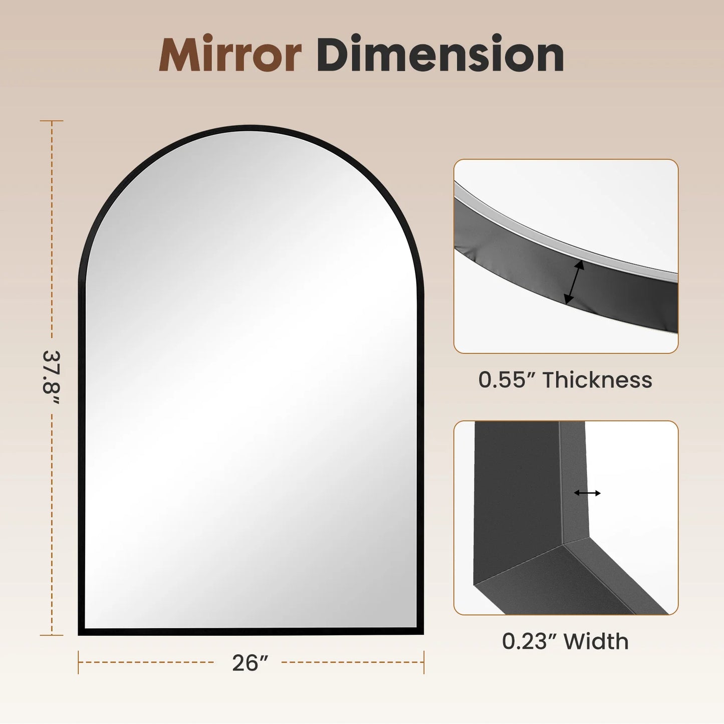 Jhk Arched Metal Framed Bathroom Wall Mirror Modern Glass Decor