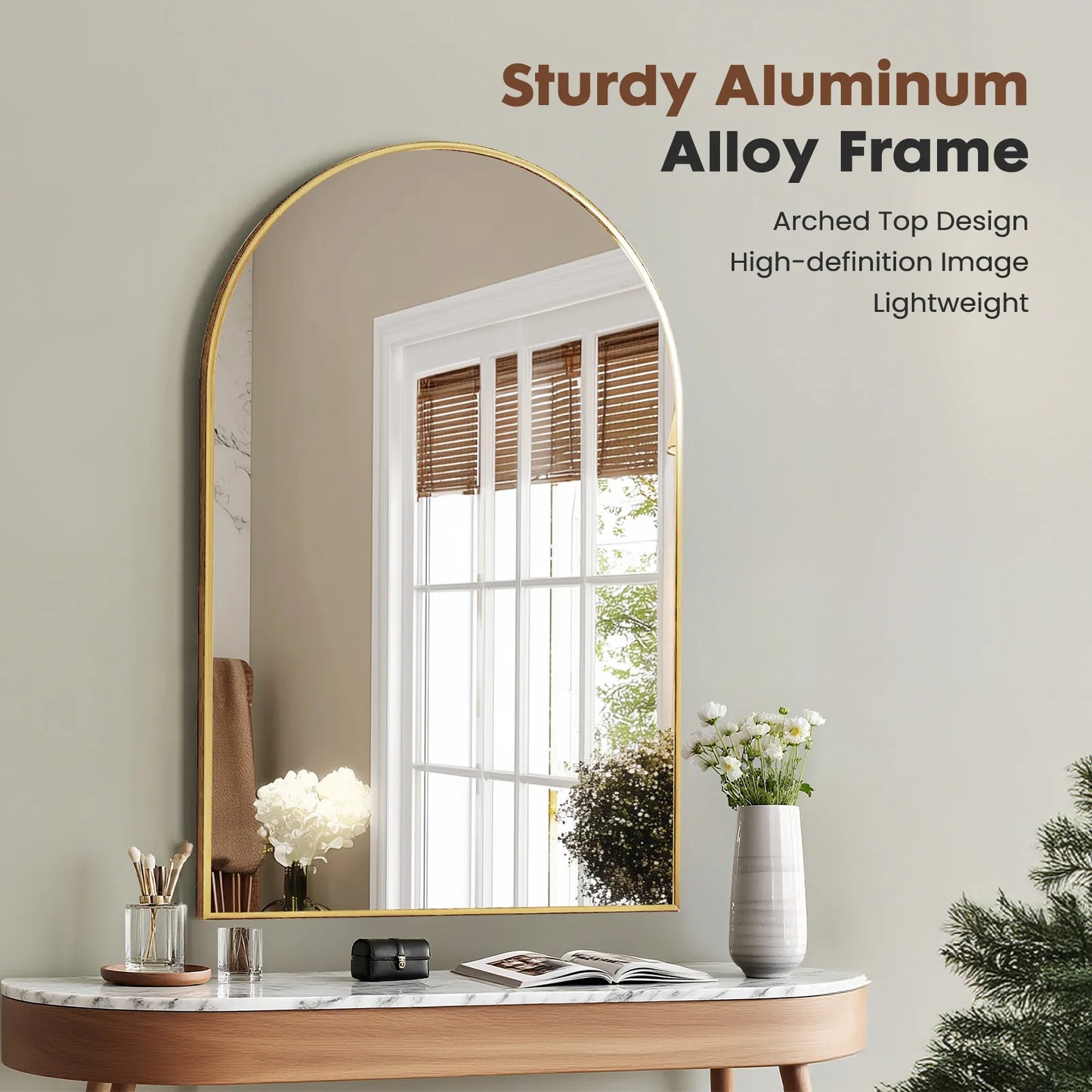 Jhk Arched Metal Framed Bathroom Wall Mirror Modern Glass Decor