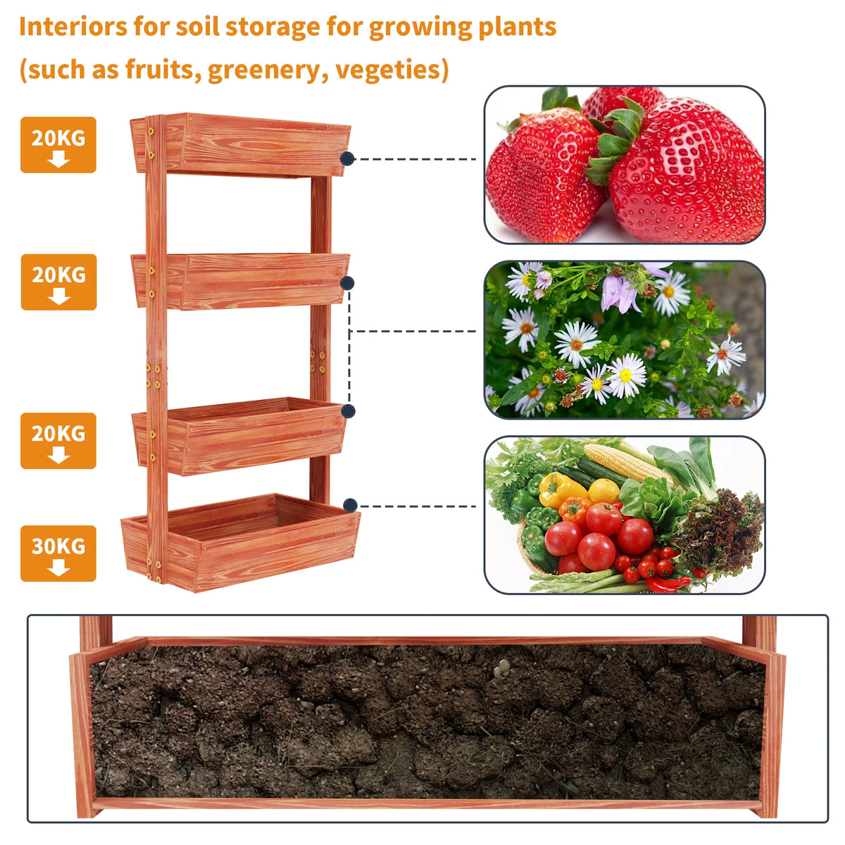 Four Tier Raised Garden Bed Wooden Vertical Planter Box