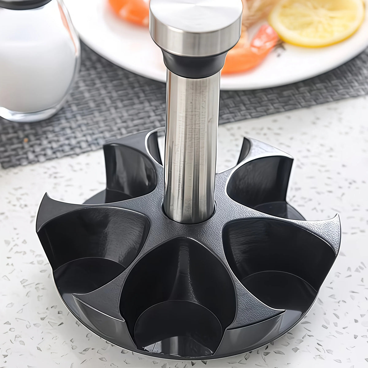Rotating Spice Rack With Glass Jars And Blank Labels