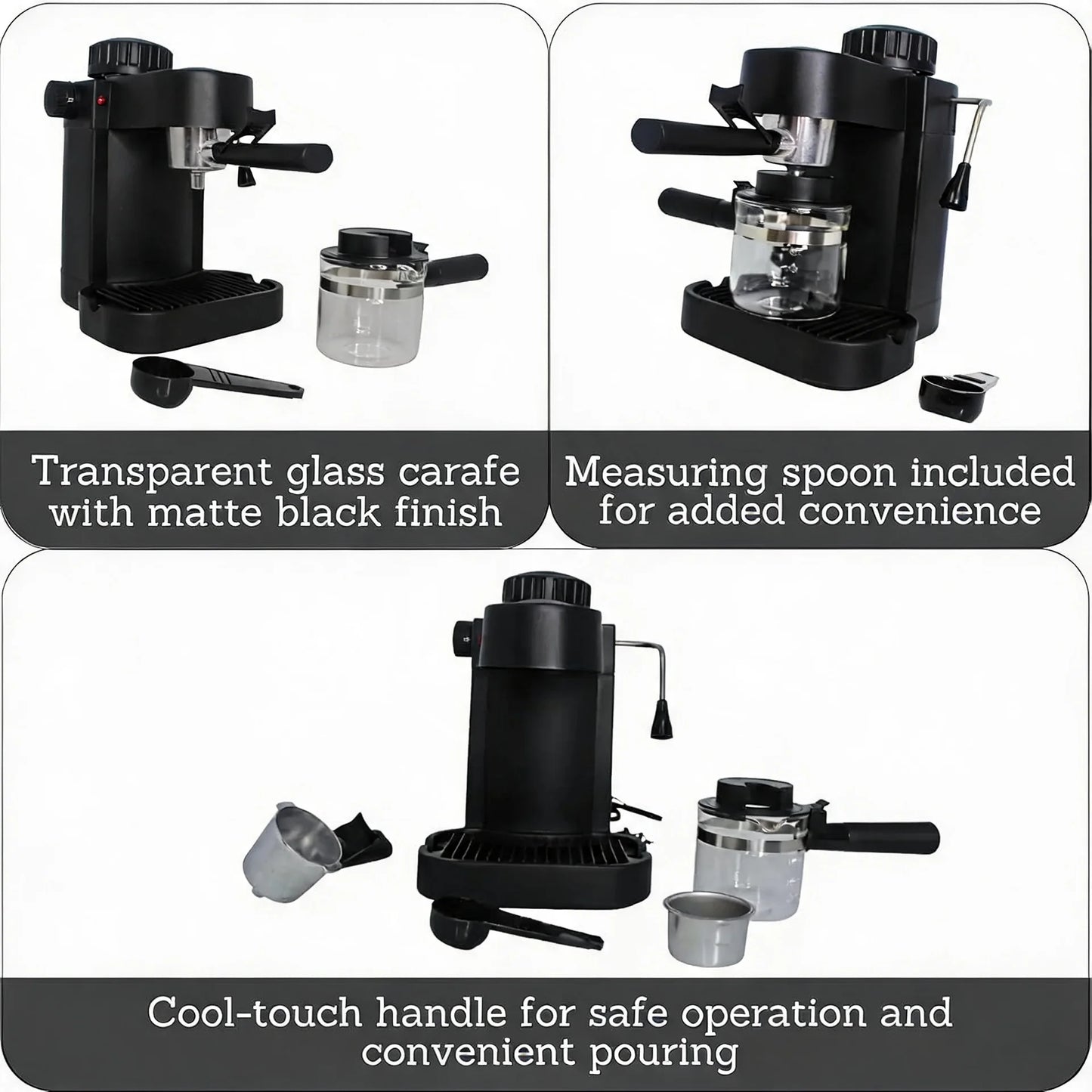 Electric 4 Cup Espresso Cappuccino Maker With Milk Frother
