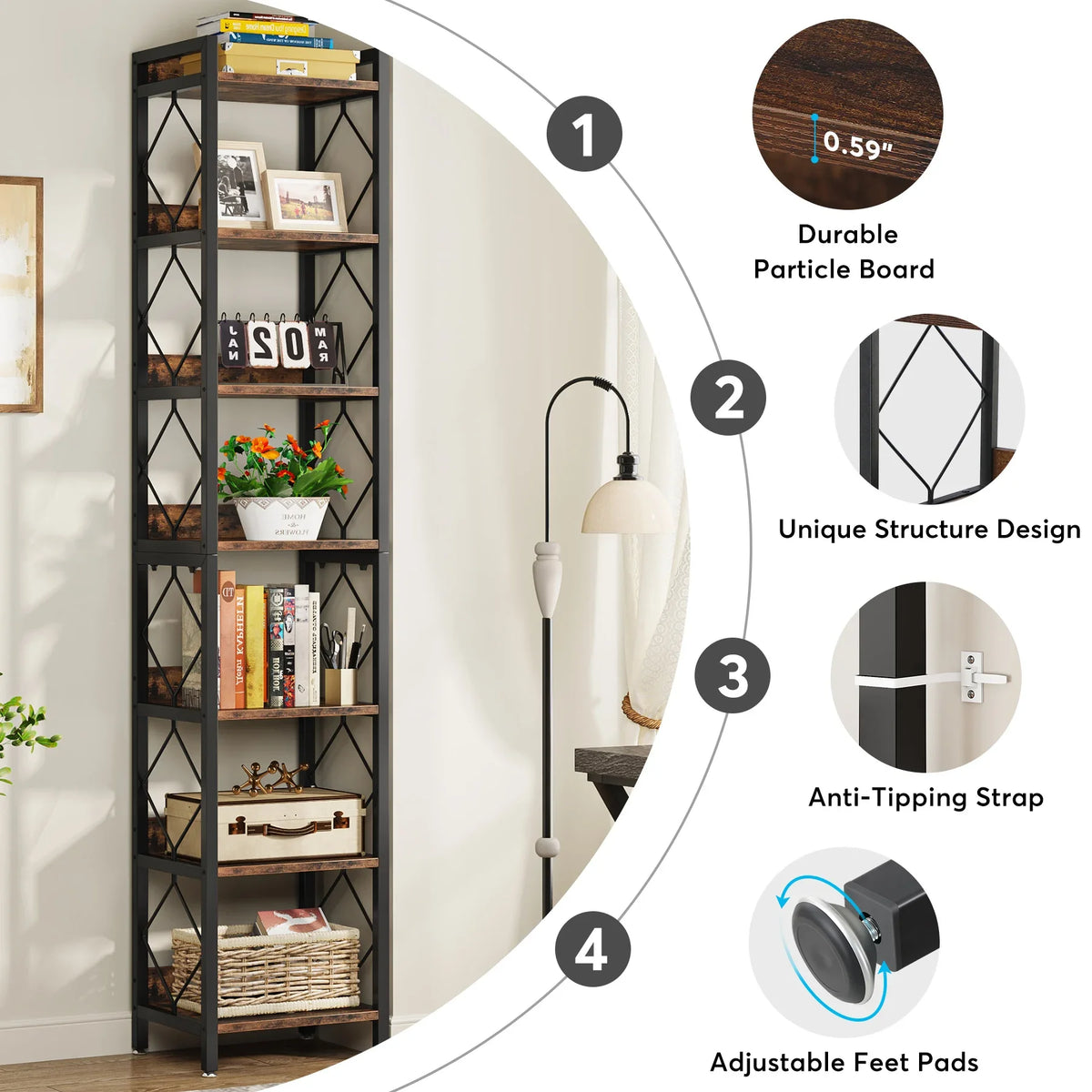 Tribesigns Narrow Bookshelf With Seven Tier Display Shelves