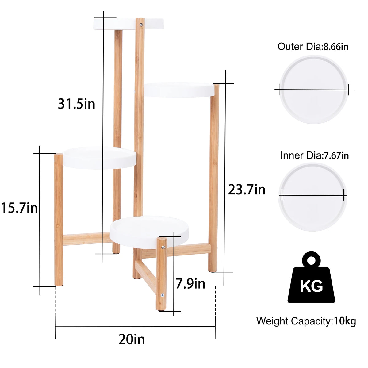 Wisfor Four Tier Bamboo Plant Stand Shelf Indoor Outdoor Display