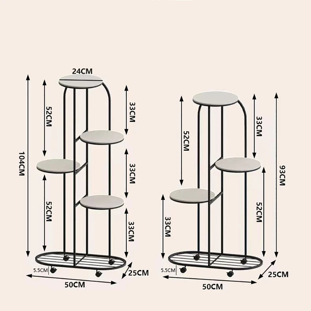 TWISTER.CK Wrought Iron Multi Tier Plant Rack Wheeled Corner
