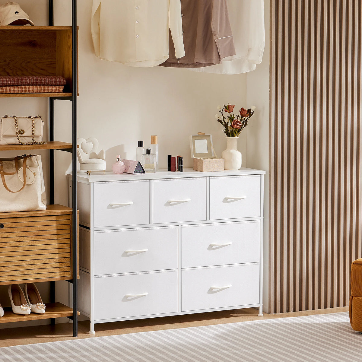 JHK Bedroom Wardrobe Dresser With Fabric Drawers Storage Cabinet