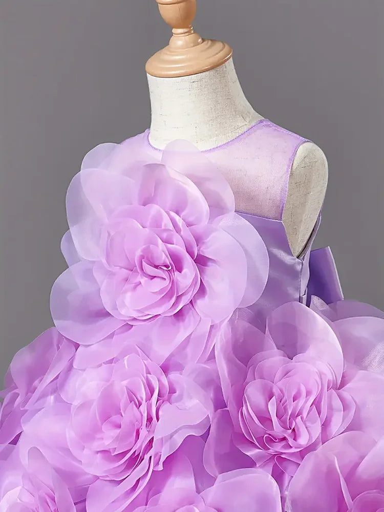 Girls Elegant Princess Party Dress Floral Sleeveless Ball Gown