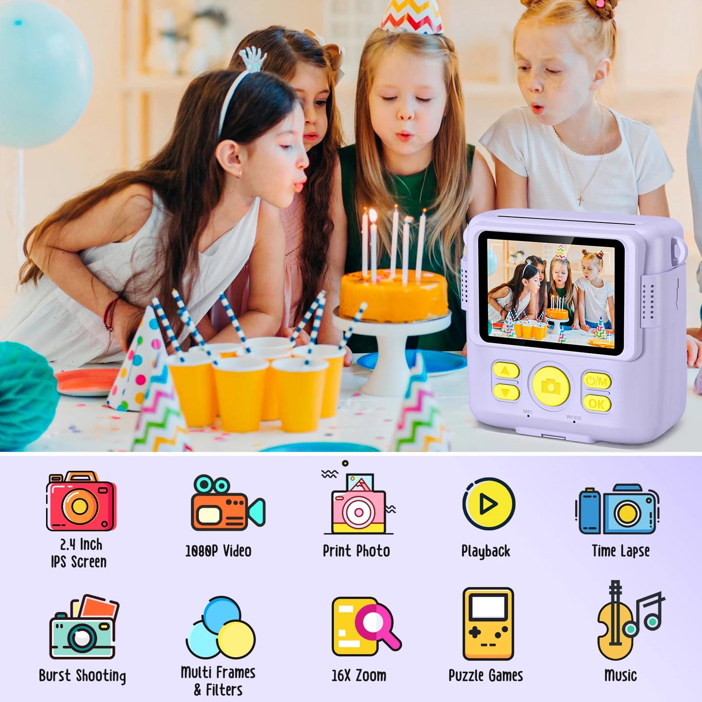 DIAMOOKY CN Kids Digital Camera 1080P Instant Print Toy