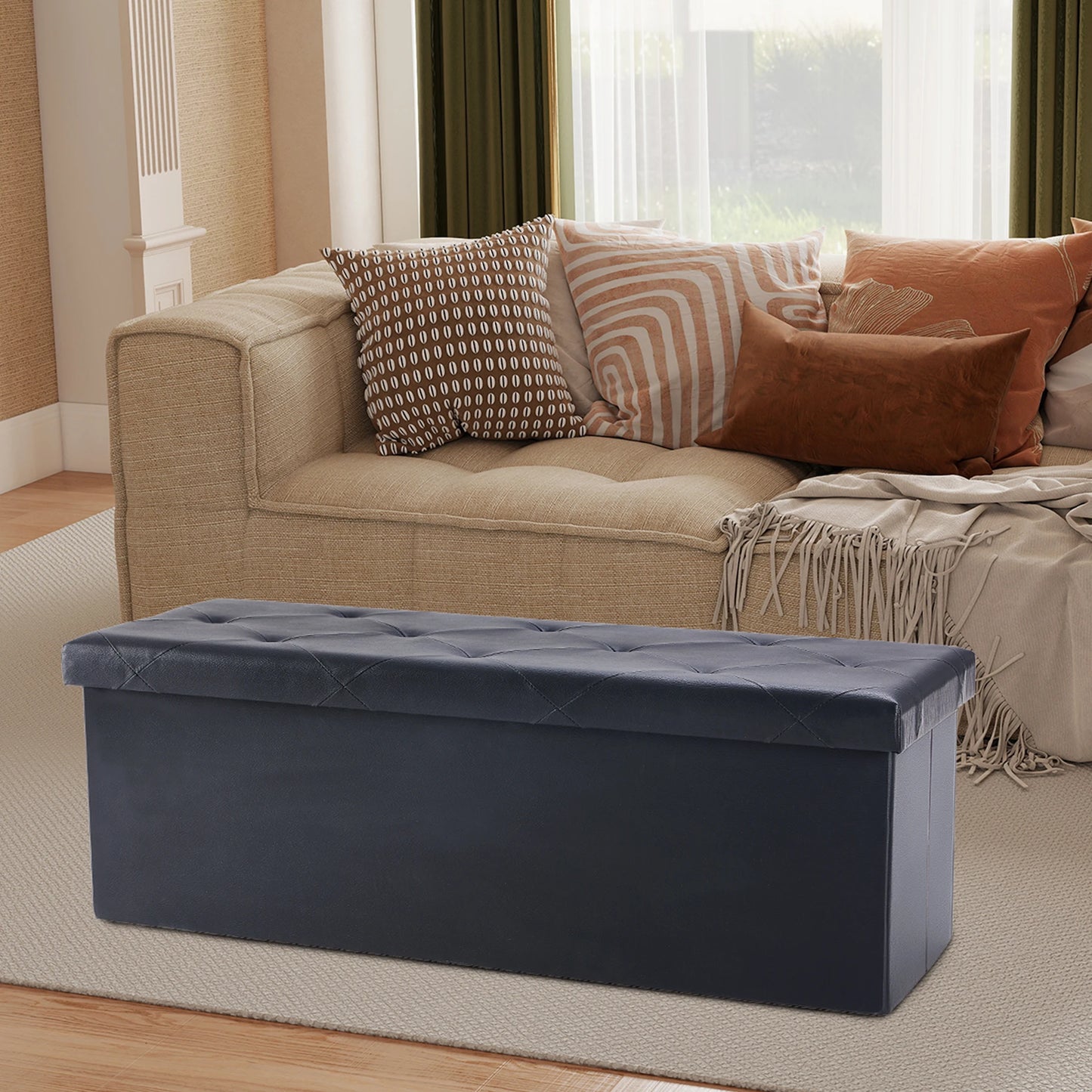 JHK Folding Synthetic Leather Storage Ottoman Footstool