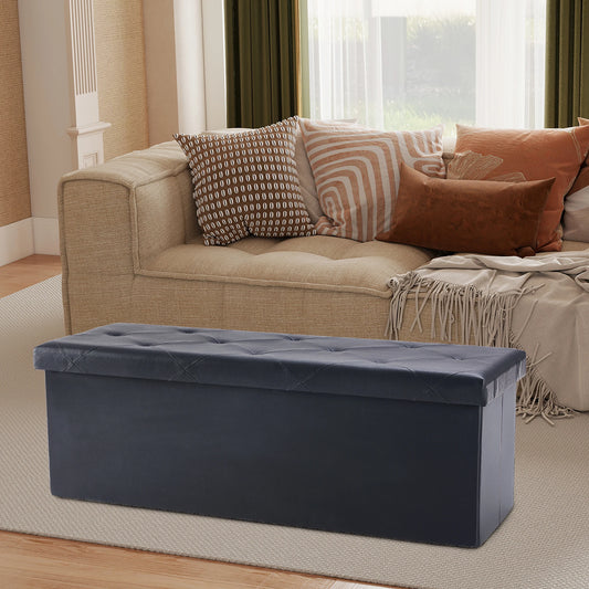 JHK Folding Synthetic Leather Storage Ottoman Footstool