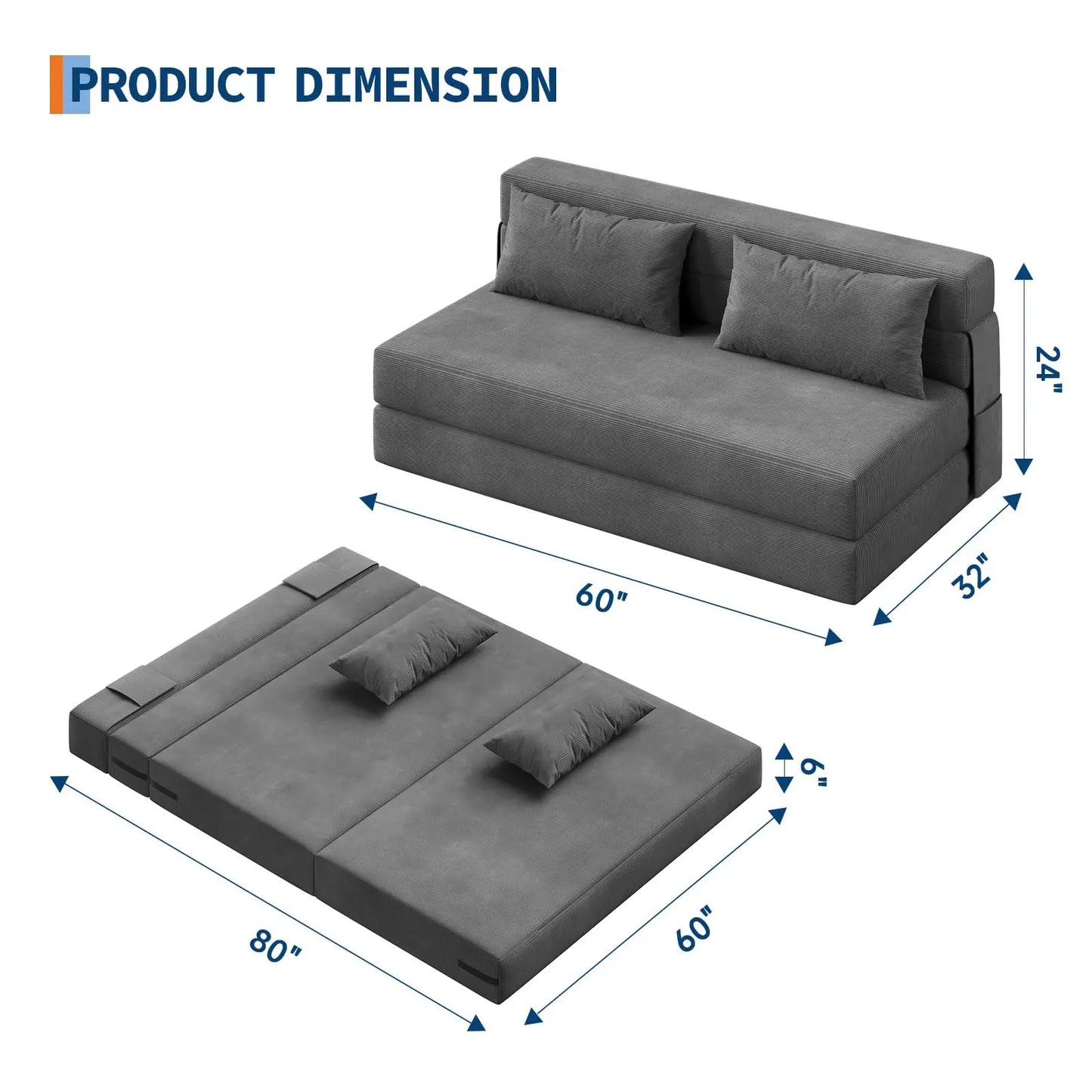 HobbyLane Convertible Corduroy Loveseat Sofa Bed With Throw Pillow
