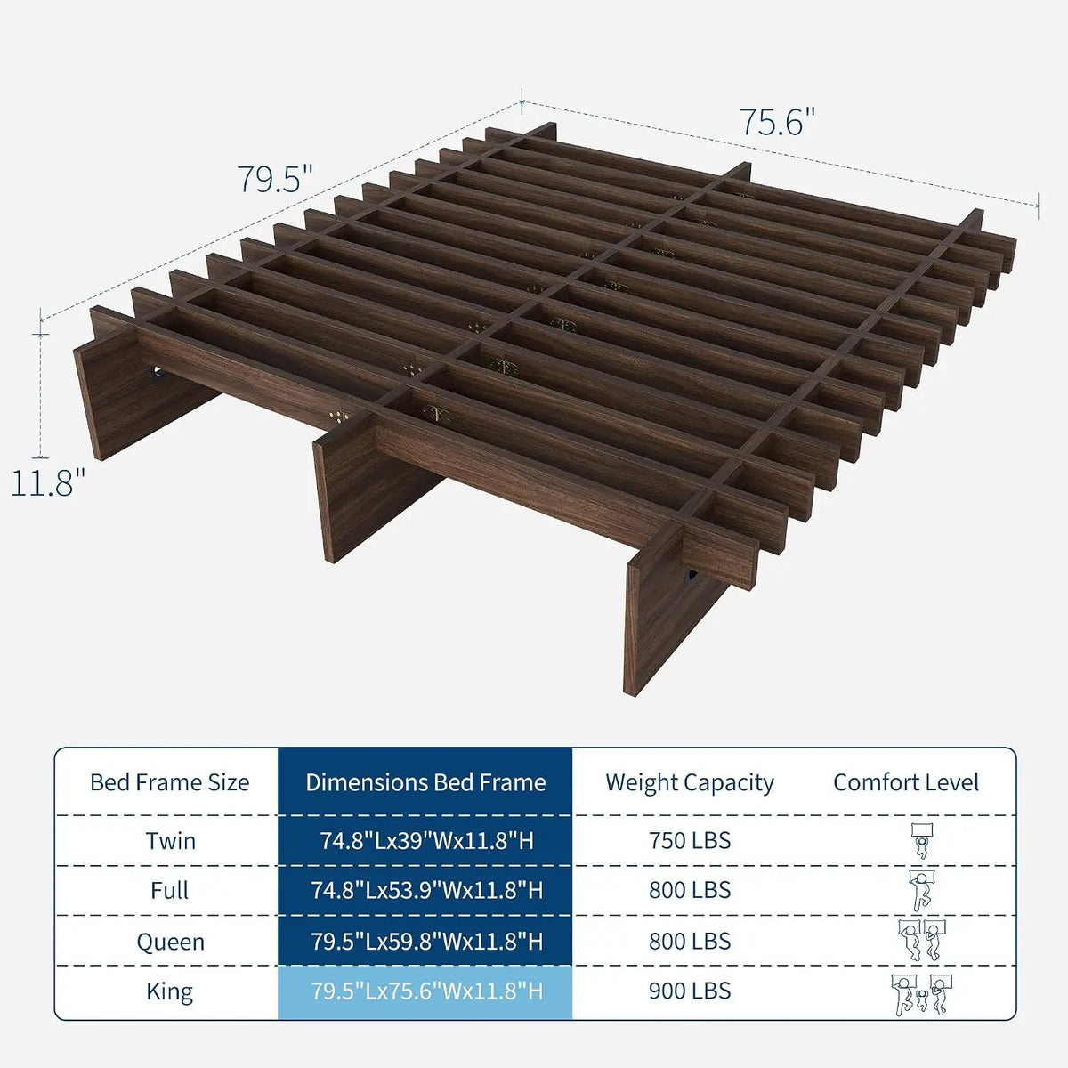 HiMISS Low Profile Wood Platform Bed Frame No Box Spring